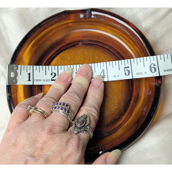 Vintage Amber Glass ASHTRAY MID CENTURY DIAMOND HARLEQUIN PATTERN AMBERWARE MCM - Picture 3 of 7